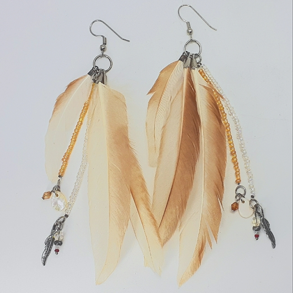 Handmade Beaded Feather Earrings
